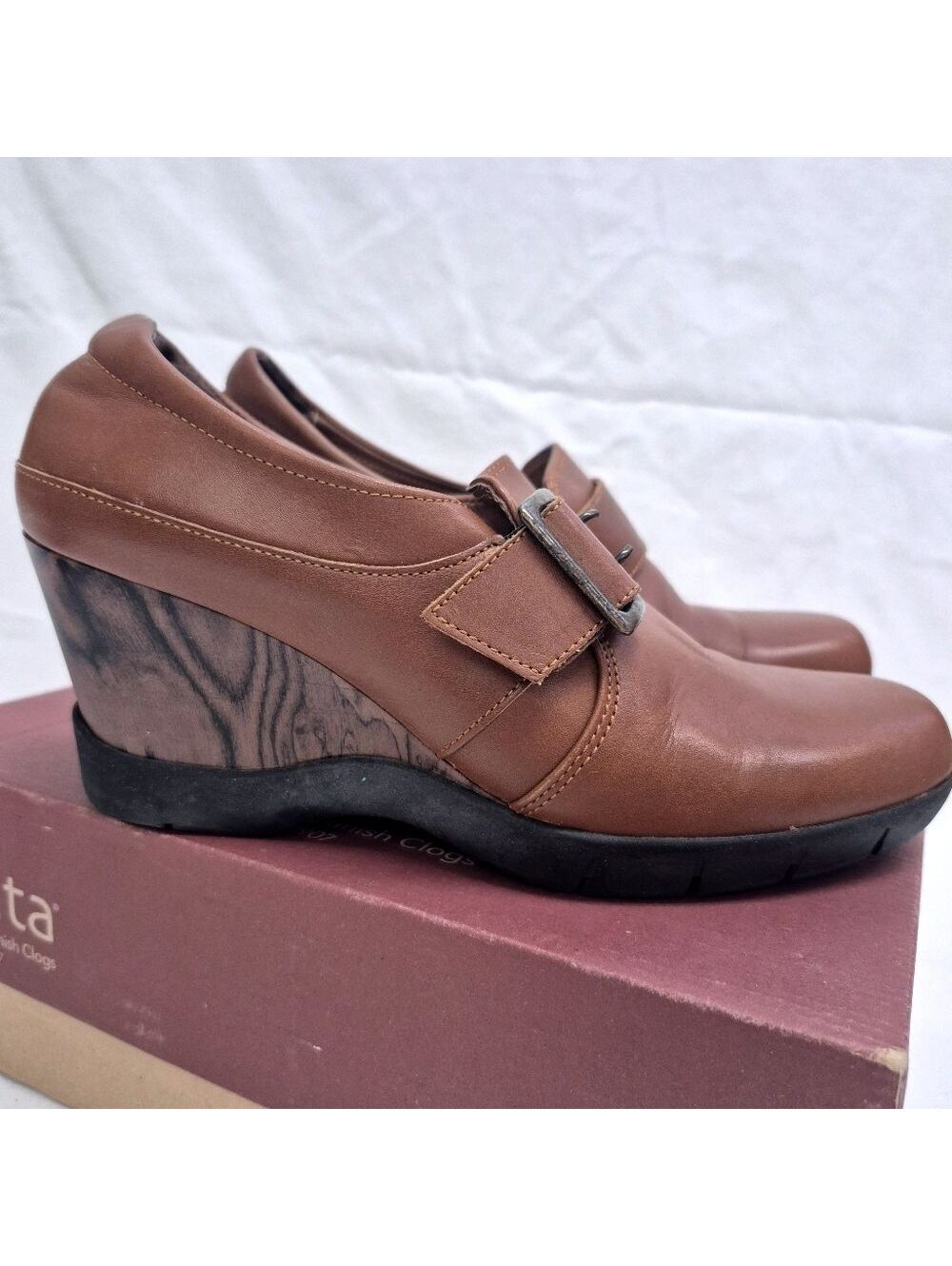 Sanita Maralyn Women's 38/8 Tan Shoes Wedge Heel Buckle NIB